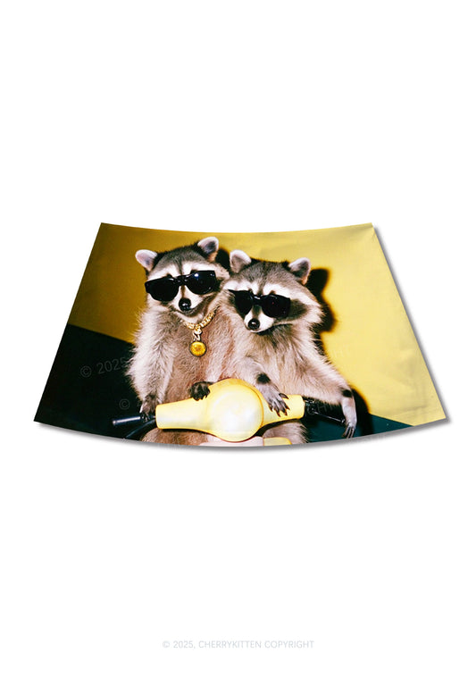 Raccoon Riders Y2K Print Mini Skirt Cherrykitten