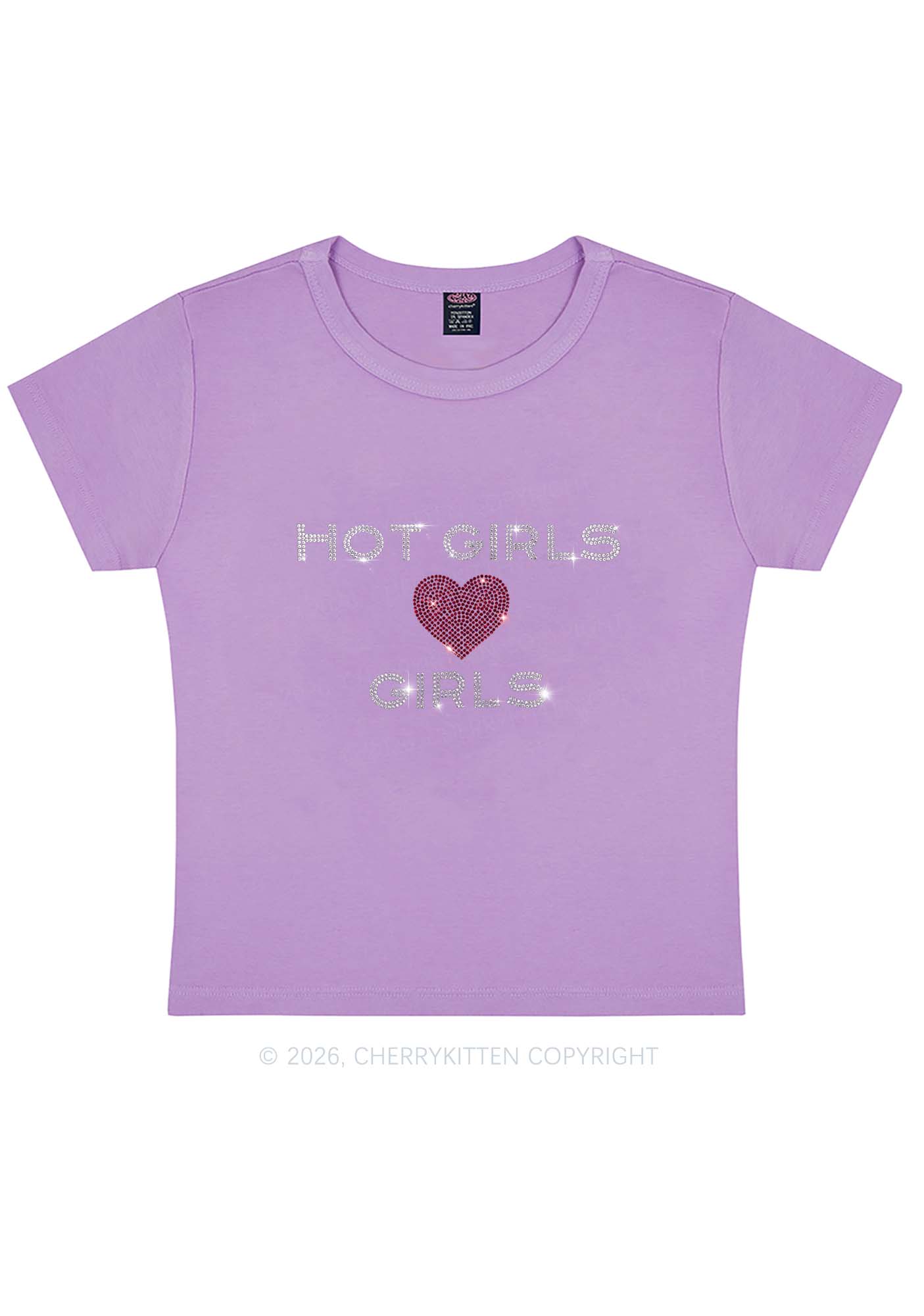 Rhinestone Hot Girls Love Girls Pride Y2K Baby Tee Cherrykitten