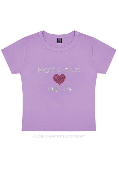 Rhinestone Hot Girls Love Girls Pride Y2K Baby Tee Cherrykitten