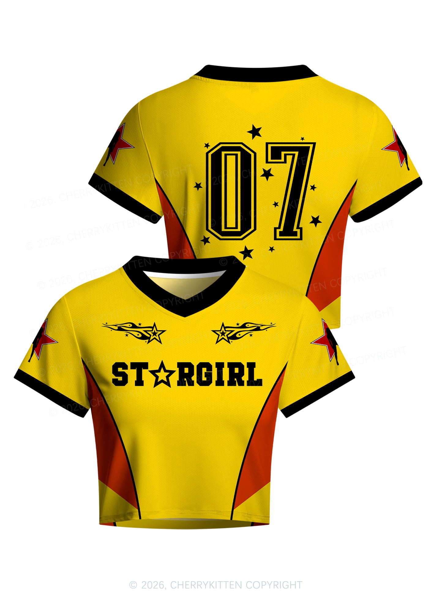 Yellow Stargirl Y2K Crop Football Jersey Shirts Cherrykitten