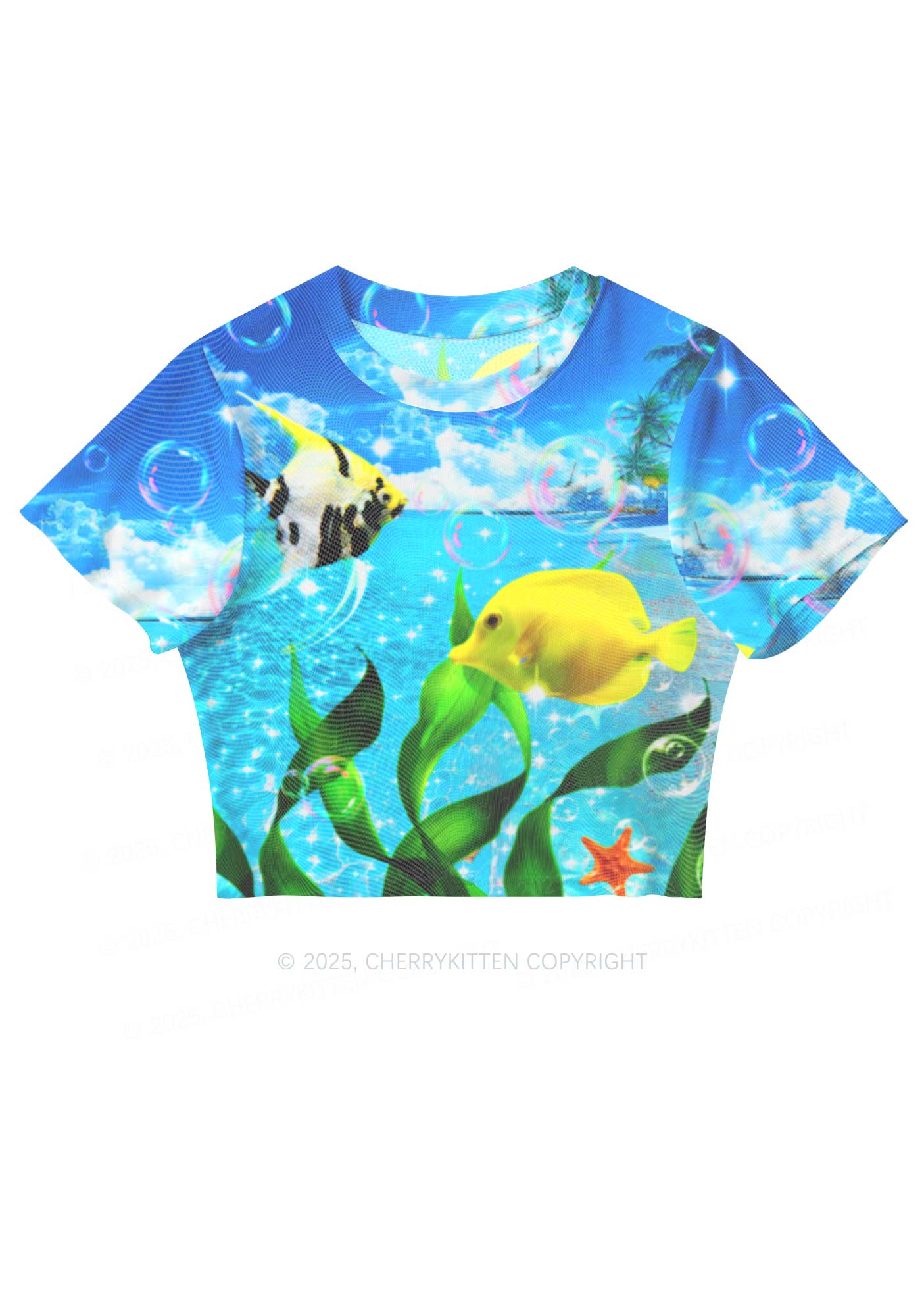 Tropical Fish Y2K Mesh Crop Top Cherrykitten