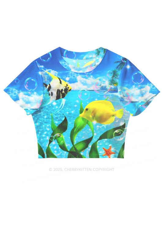 Tropical Fish Y2K Mesh Crop Top Cherrykitten