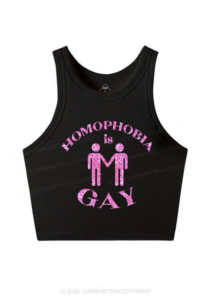 Glitter Homophobia Is Gay Pride Y2K Crop Tank Top Cherrykitten