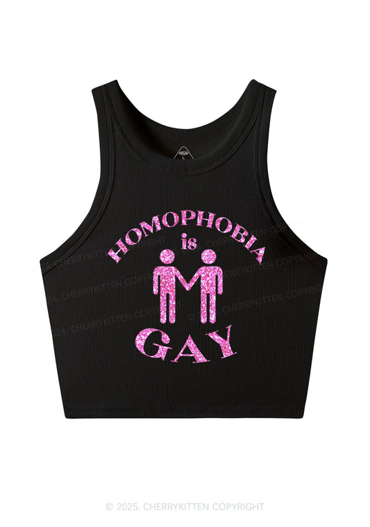 Glitter Homophobia Is Gay Pride Y2K Crop Tank Top Cherrykitten