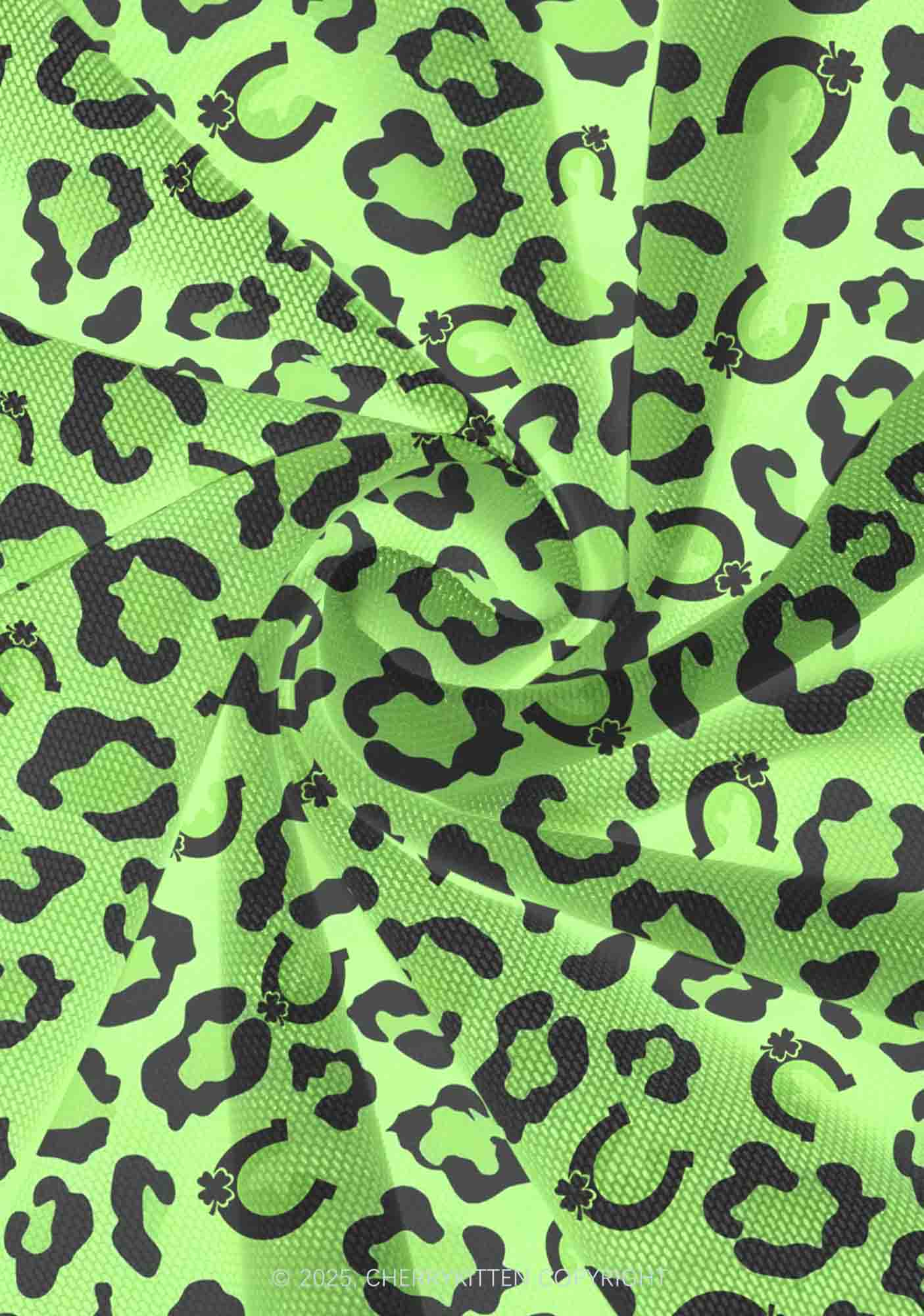 Fluorescent Green Leopard St Patricks Y2K Print Mini Layered Skirt Cherrykitten