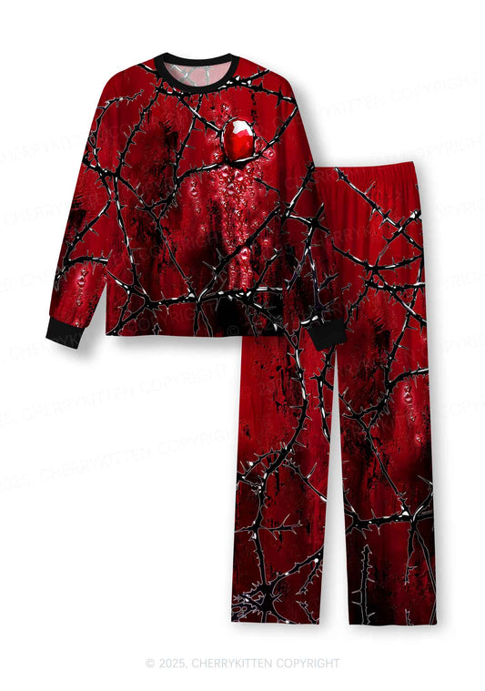 Halloween Thorned Ruby Y2K Print Long Sleeve Pajama Set Cherrykitten
