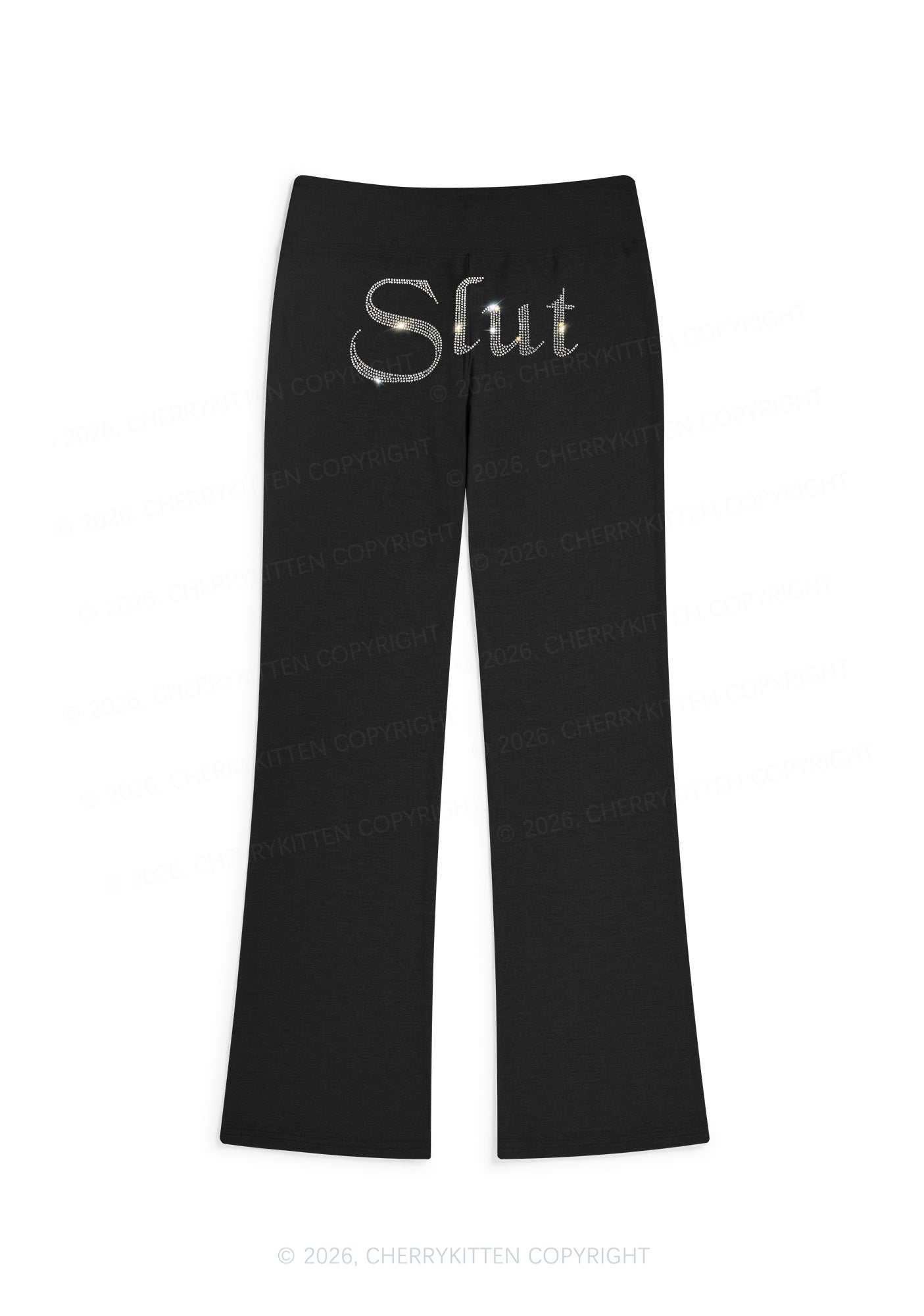 Rhinestone Slxt Y2K Low Rise Drawstring Flare Pants Cherrykitten