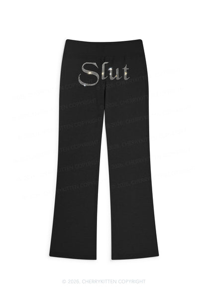 Rhinestone Slxt Y2K Low Rise Drawstring Flare Pants Cherrykitten