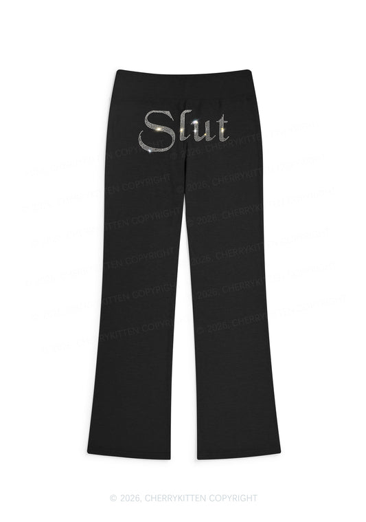 Rhinestone Slxt Y2K Low Rise Drawstring Flare Pants Cherrykitten
