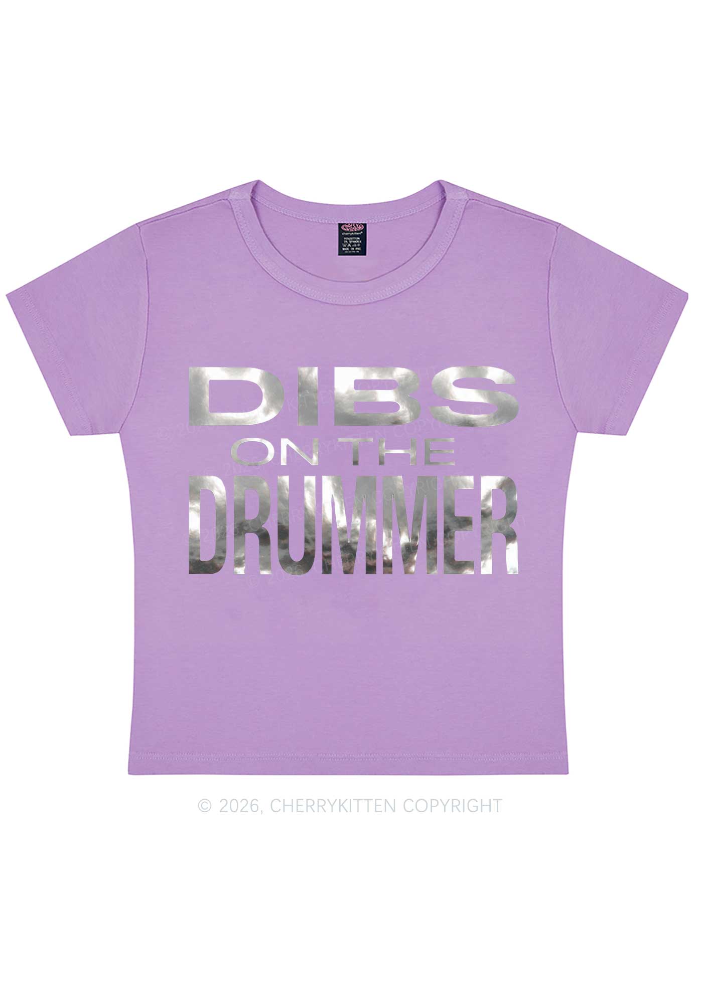 Dibs On The Drummer Silver Foil Printed Y2K Baby Tee Cherrykitten