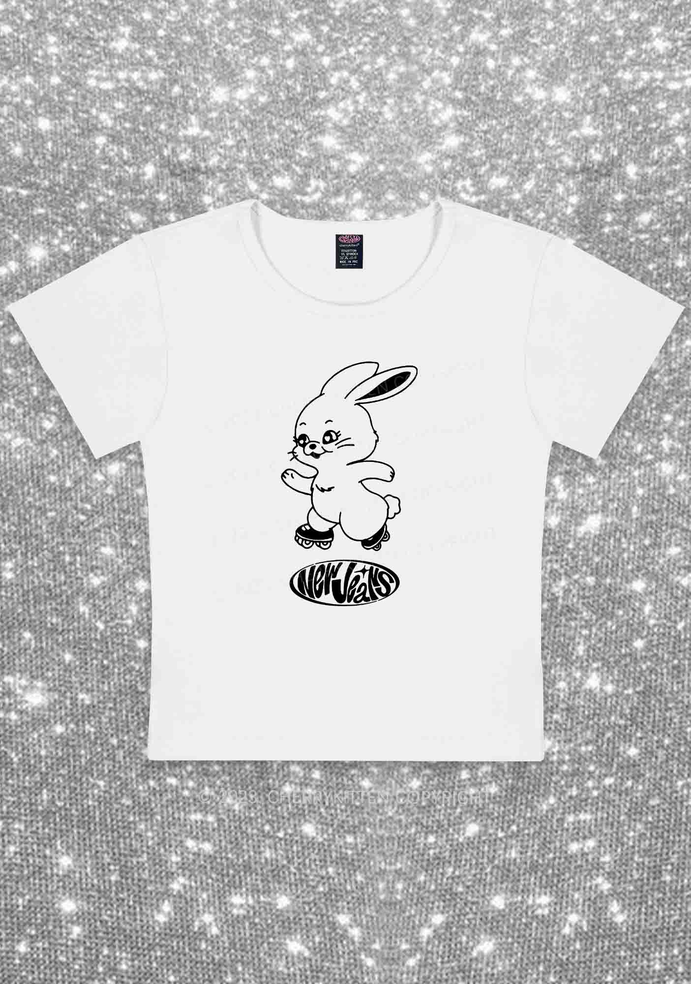 Skating Rabbit Kpop Y2K Baby Tee Cherrykitten