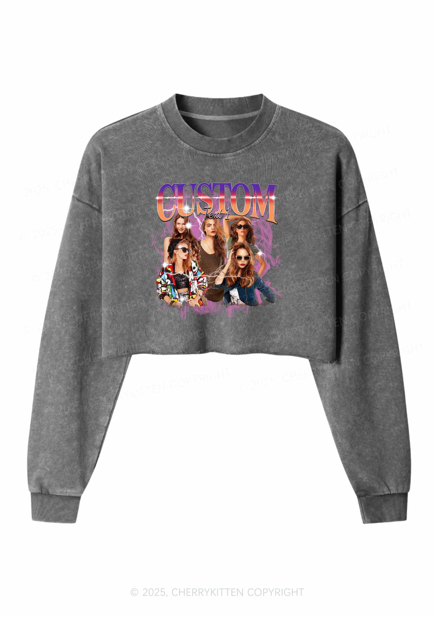 Custom Photo Vintage Y2K Crop Washed Sweatshirts Cherrykitten