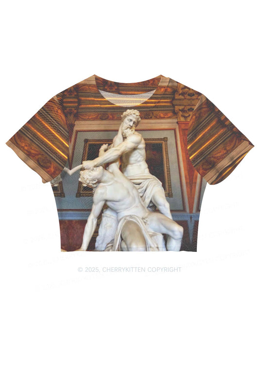 Statue Showdown Y2K Mesh Crop Top Cherrykitten
