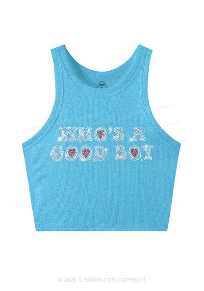 Rhinestone Whos A Good Boy Y2K Crop Tank Top Cherrykitten