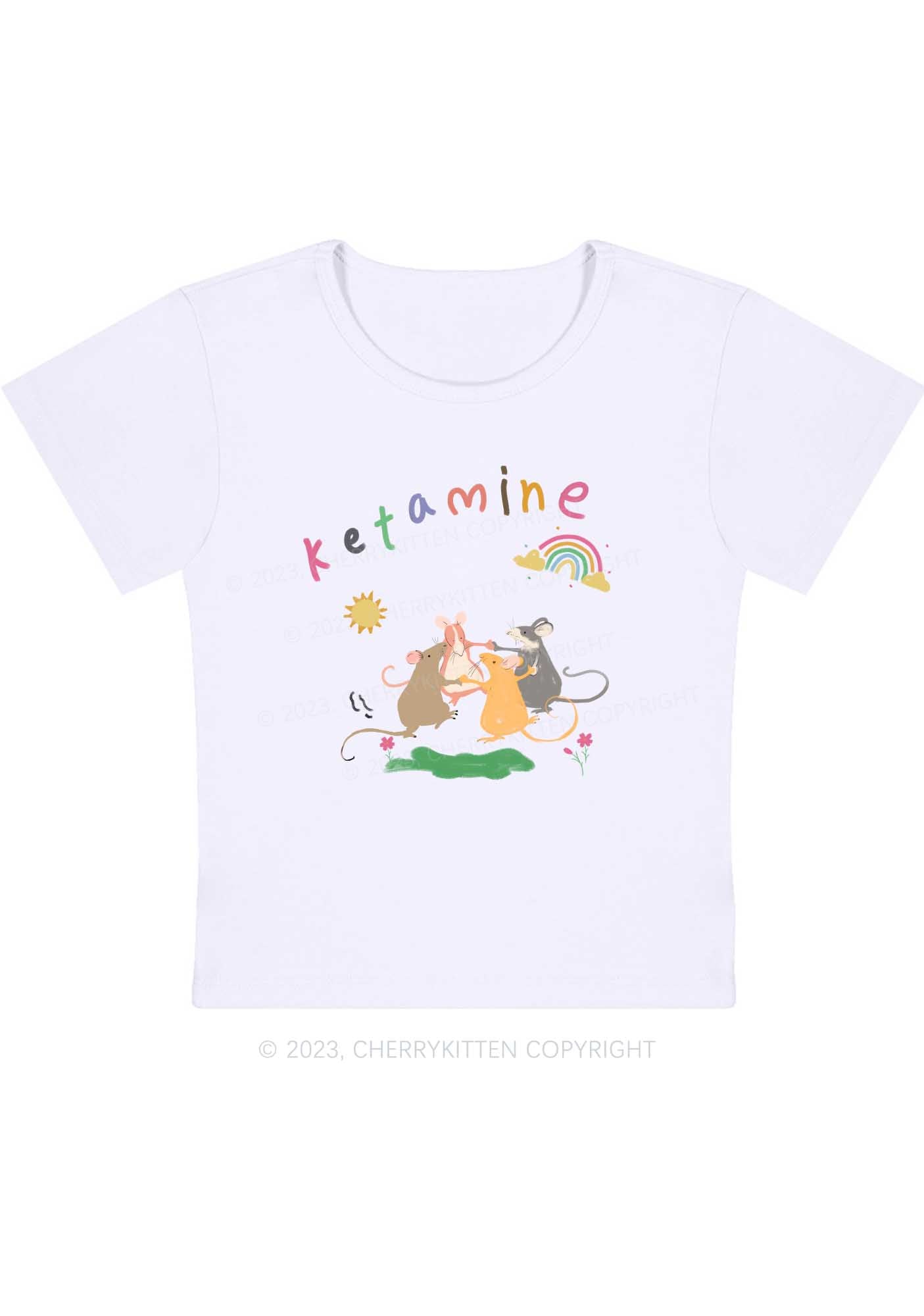 Rainbow Dancing Mice Y2K Baby Tee Cherrykitten