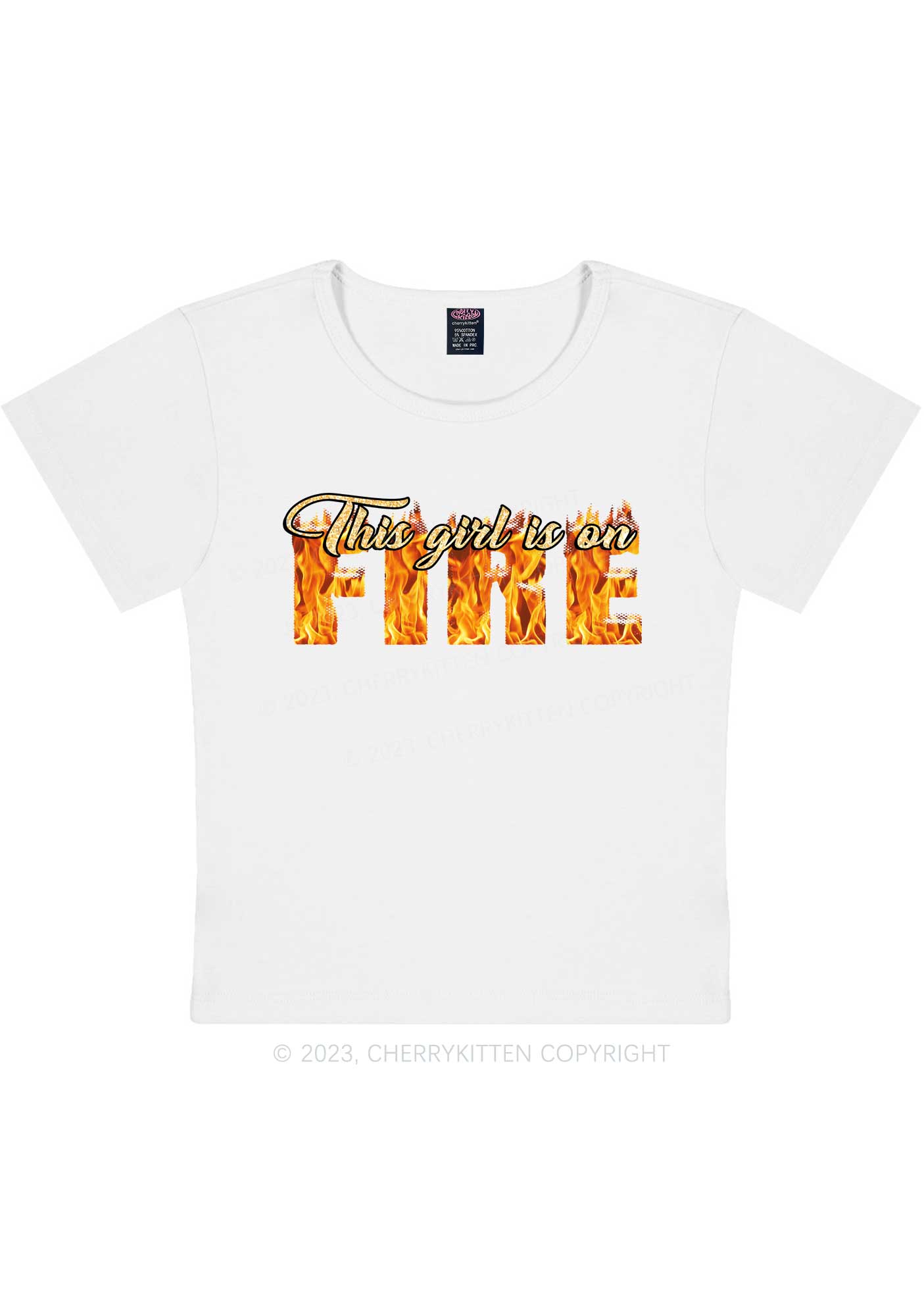 Curvy This Girl On Fire Y2K Baby Tee Cherrykitten