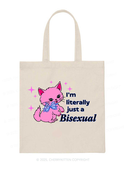 Literally Just A Bisexual Pride Y2K Canvas Tote Bag Cherrykitten