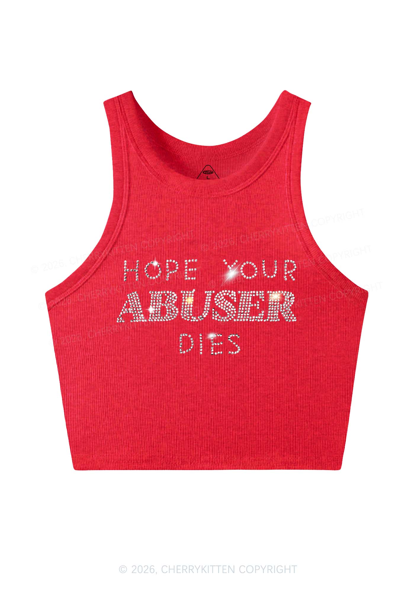 Rhinestone Abuser Dies Y2K Crop Tank Top Cherrykitten
