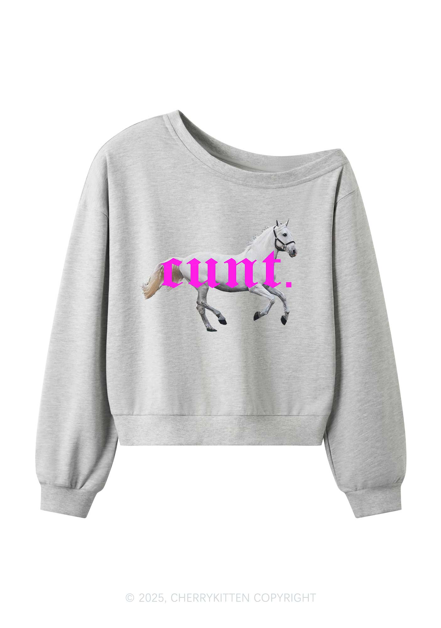 Cxxt Horse Y2K Off Shoulder Sweatshirts Cherrykitten