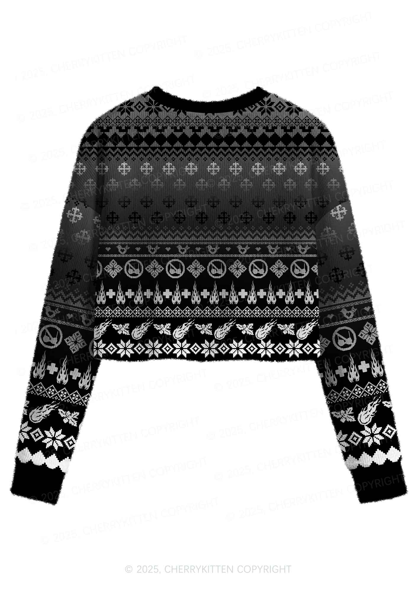 Black Freak Y2K Christmas Crop Knit Sweatshirt Cherrykitten