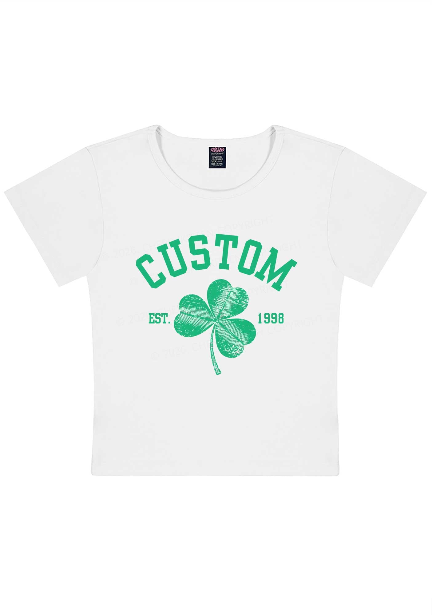 Custom Text Shamrock St Patricks Y2K Baby Tee Cherrykitten