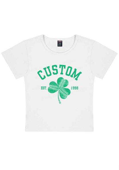 Custom Text Shamrock St Patricks Y2K Baby Tee Cherrykitten