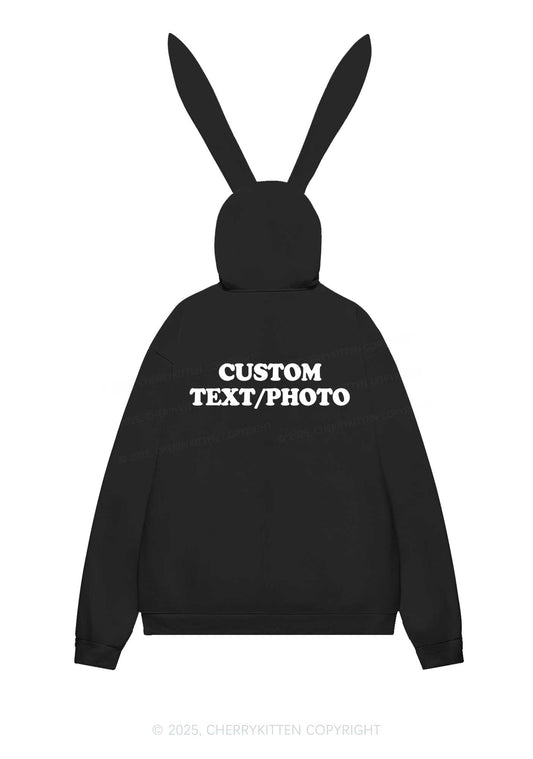 Custom Personalized Text Y2K Bunny Ear Zip Hoodie Cherrykitten