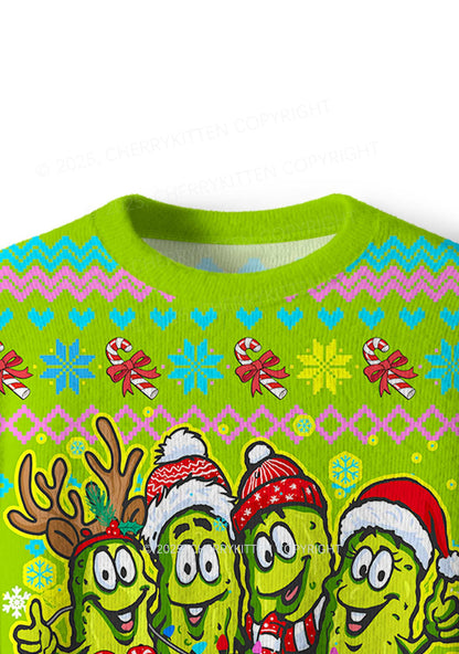 Cheerful Pickles Y2K Christmas Knit Sweatshirt Cherrykitten