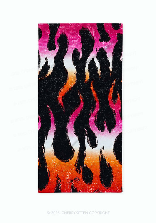 Lesbian Flame Pride Y2K Beach Towel Cherrykitten
