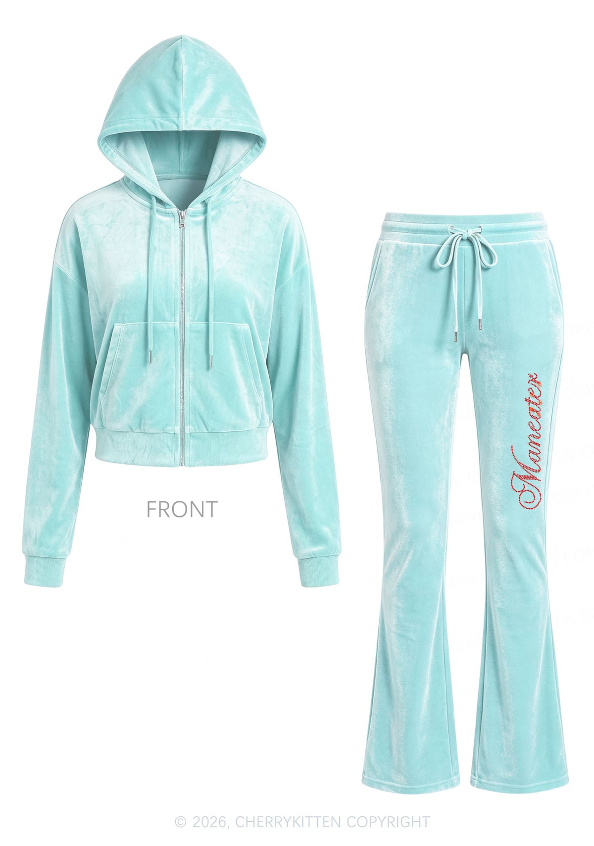 Rhinestone Maneater Y2K Velvet Tracksuit Set Cherrykitten