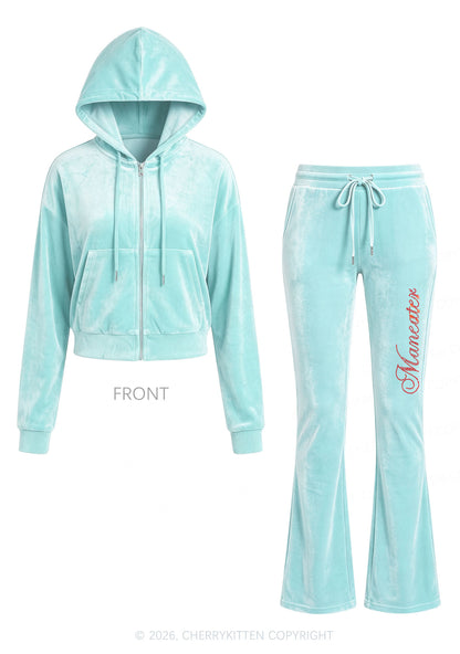 Rhinestone Maneater Y2K Velvet Tracksuit Set Cherrykitten
