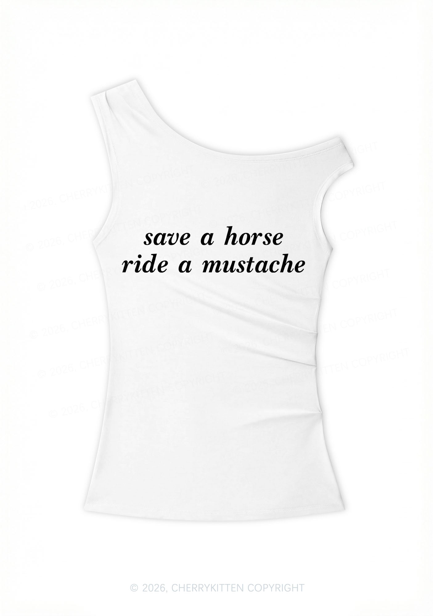Ride A Mustache Y2K Off Shoulder Tank Top Cherrykitten