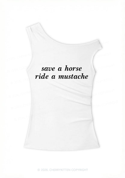 Ride A Mustache Y2K Off Shoulder Tank Top Cherrykitten