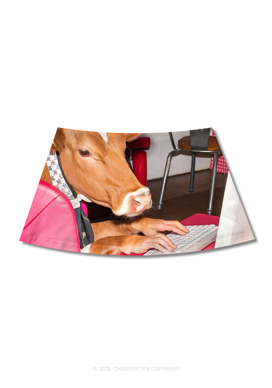 Cow Typing Keyboard Y2K Print Mini Skirt Cherrykitten
