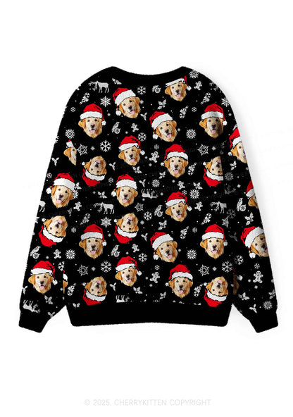 Custom Dog Face Y2K Christmas Cardigan Knit Sweatshirt Cherrykitten