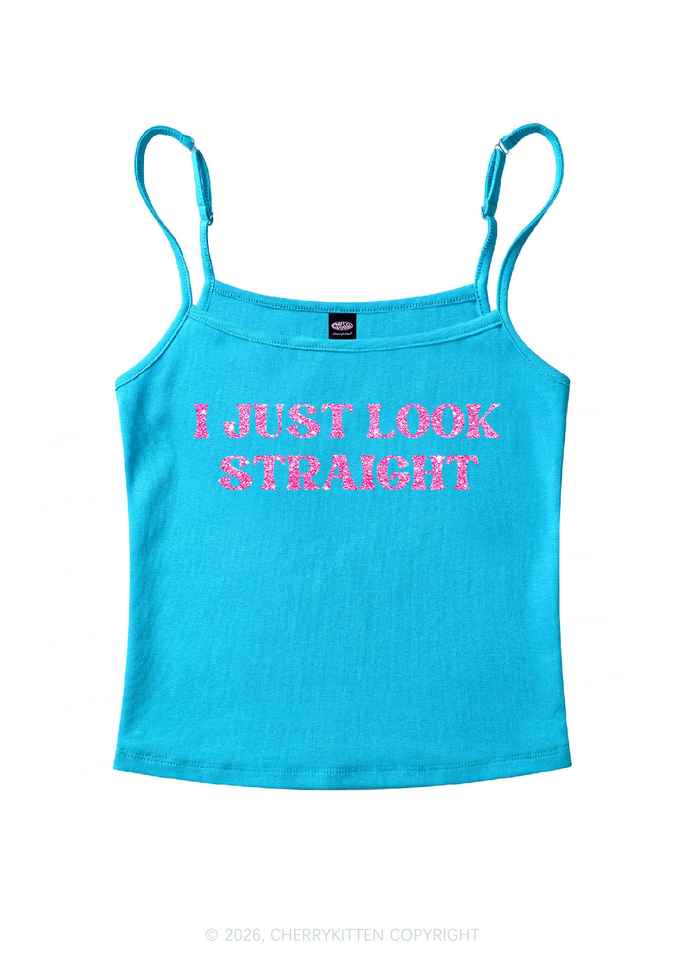 Glitter I Just Look Straight Pride Y2K Spaghetti Strap Cami Cherrykitten