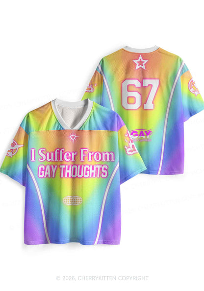 Rainbow Gradient Gay Thoughts Pride Y2K Sport Jersey Shirts Cherrykitten