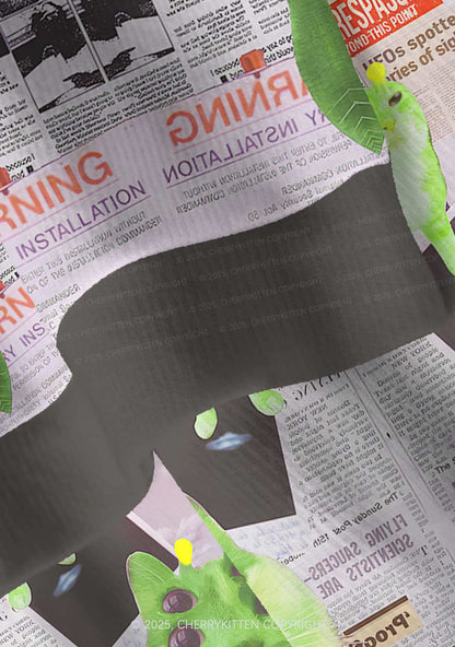 Grey Alien Kitten Y2K Christmas Cardigan Knit Sweatshirt Cherrykitten