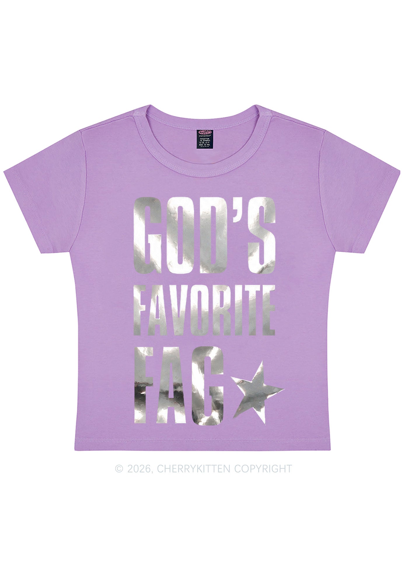 Gods Favorite Fag Pride Silver Foil Printed Y2K Baby Tee Cherrykitten