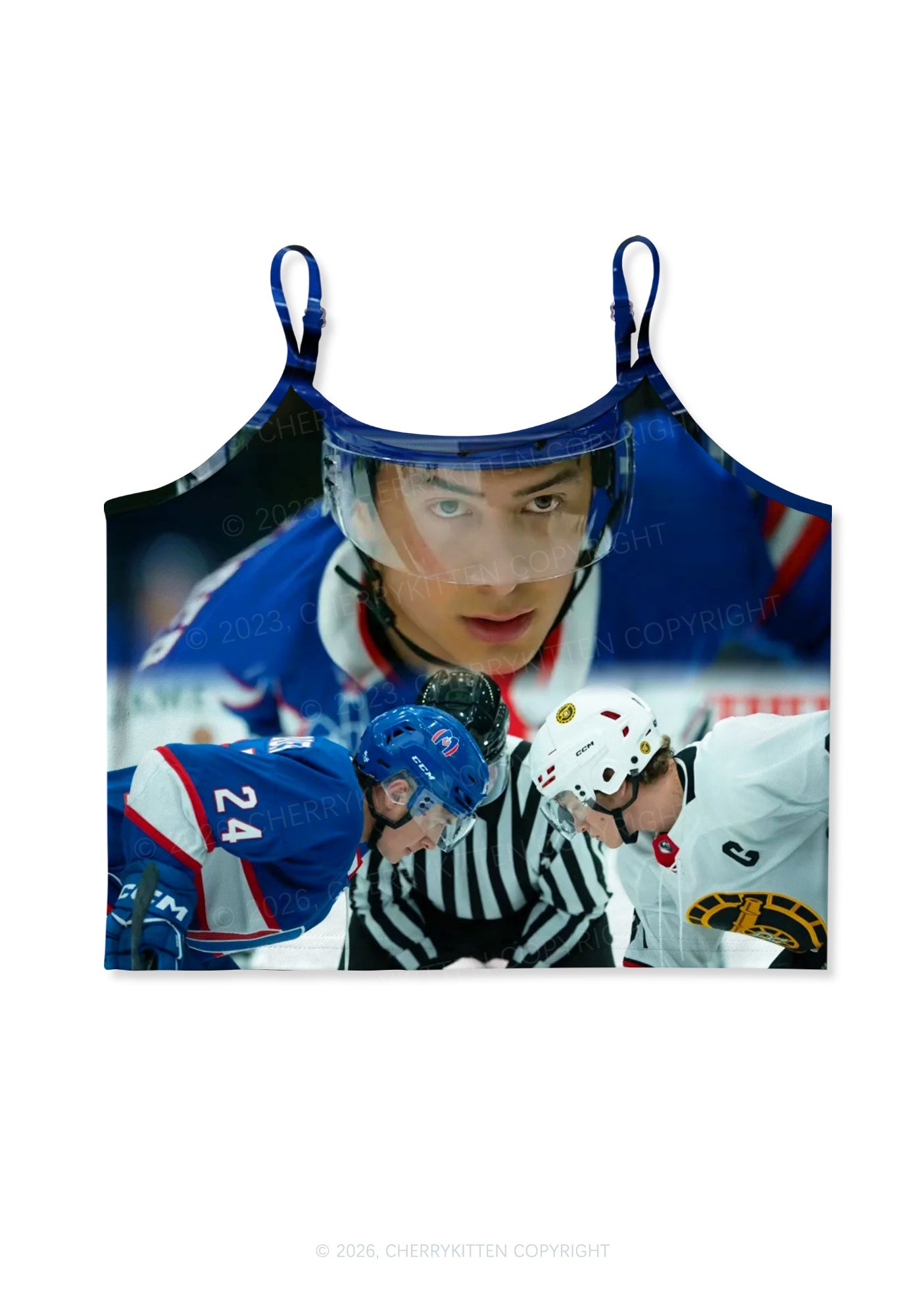 Blue And White Hockey Shirt HR Y2K Print Cami Crop Top Cherrykitten