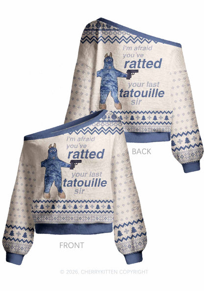 Ratted Last Tatouille Y2K Off Shoulder Knit Sweatshirt Cherrykitten