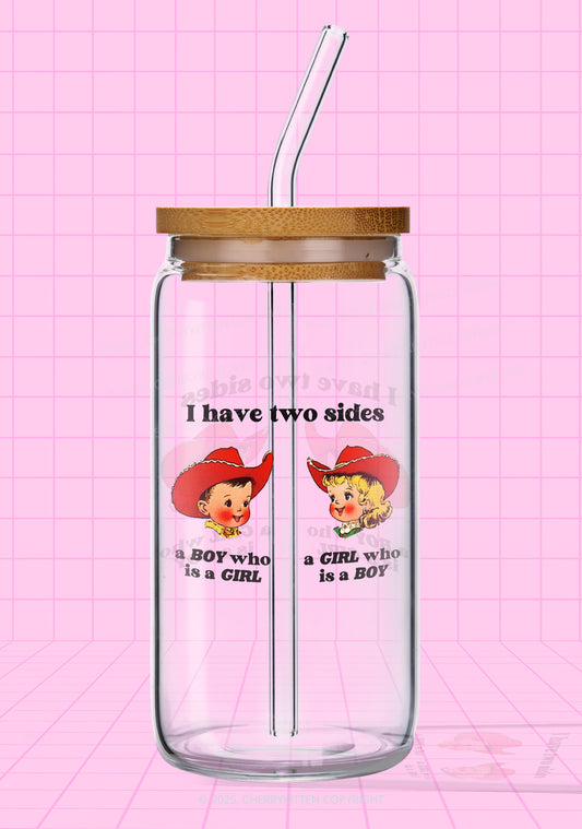 I Have Two Sides Pride Y2K Printed Glass Cup Cherrykitten