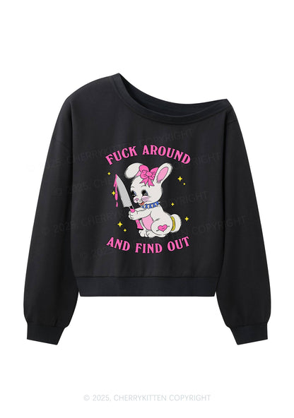 Fxxk Around Bunny Y2K Off Shoulder Sweatshirts Cherrykitten