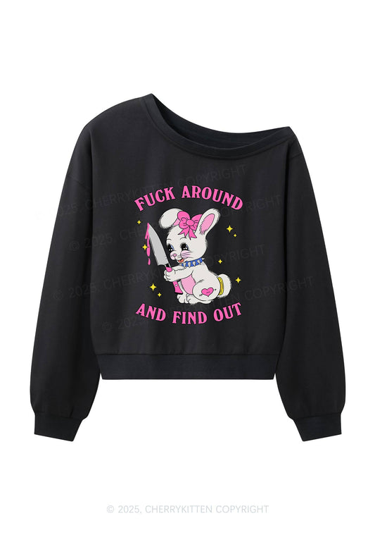 Fxxk Around Bunny Y2K Off Shoulder Sweatshirts Cherrykitten