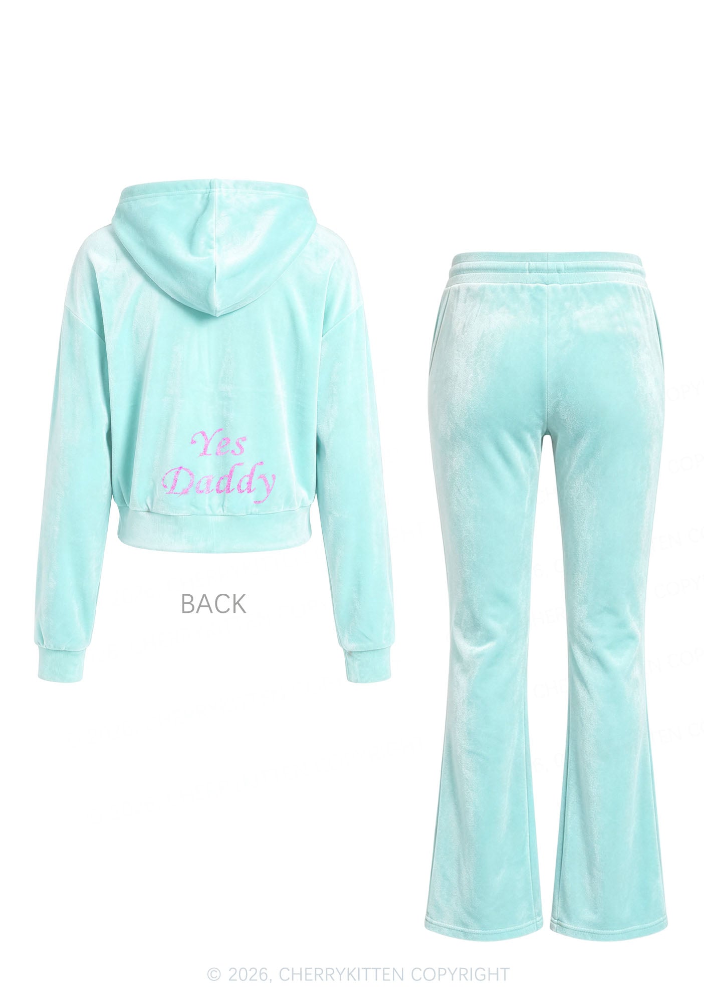Rhinestone Yes Daddy Y2K Velvet Tracksuit Set Cherrykitten