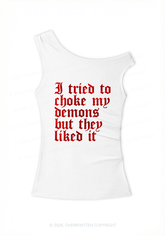 Halloween Choke Demons They Liked Y2K Off Shoulder Tank Top Cherrykitten
