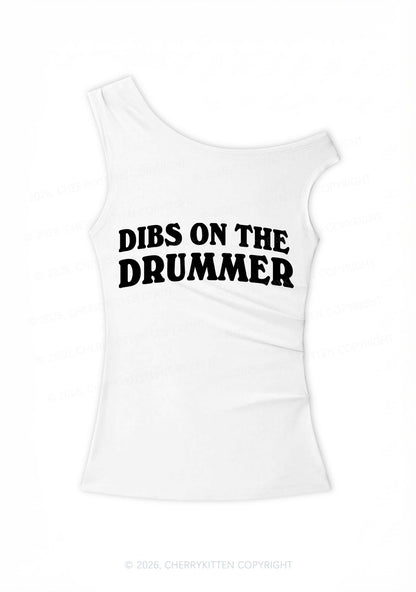 Dibs On The Drummer Y2K Off Shoulder Tank Top Cherrykitten