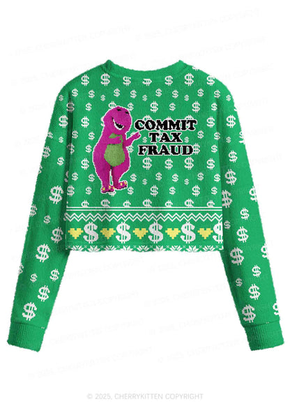 Commit Tax Fraud Y2K Christmas Crop Knit Sweatshirt Cherrykitten
