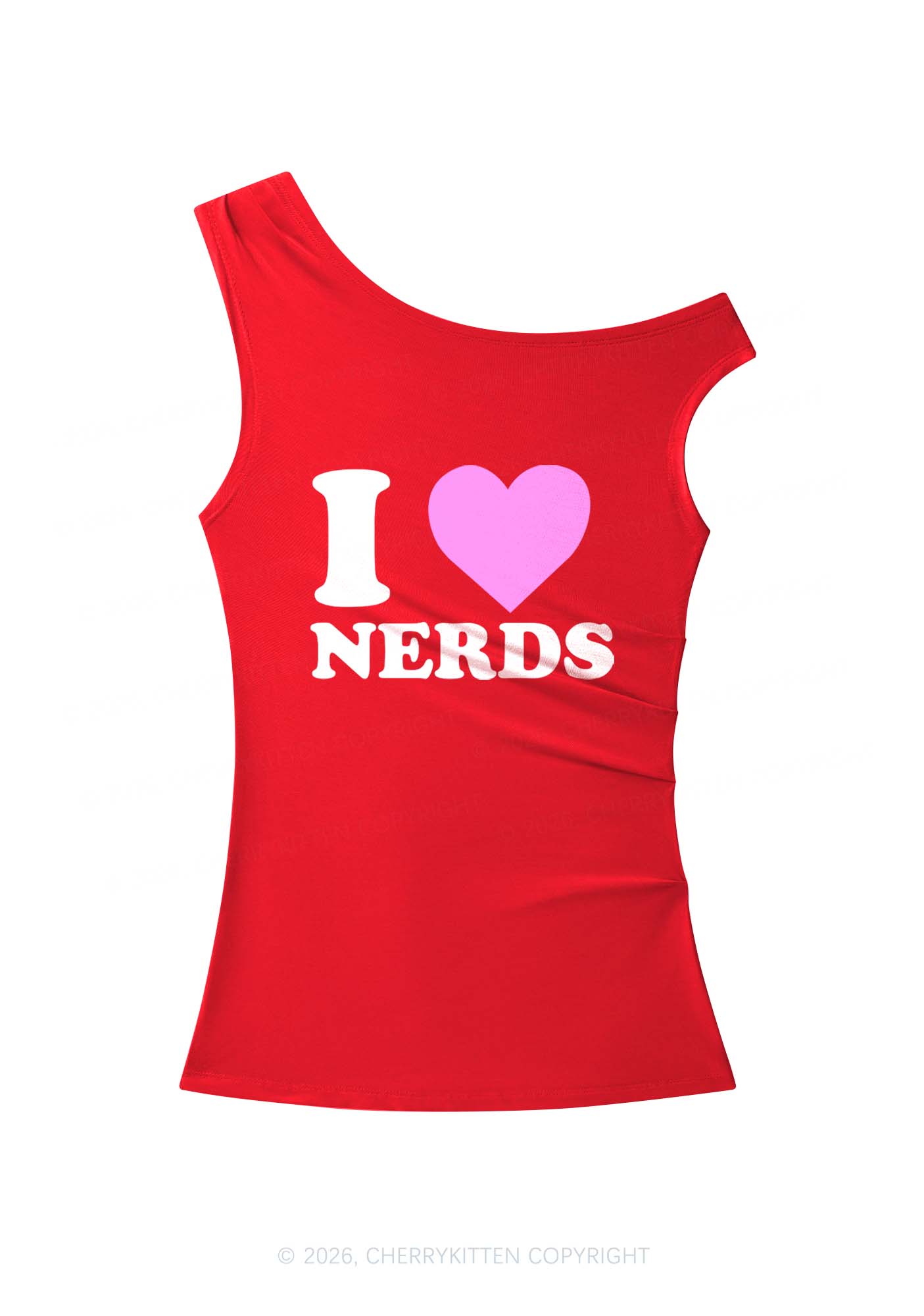 I Love Nerds Y2K Off Shoulder Tank Top Cherrykitten