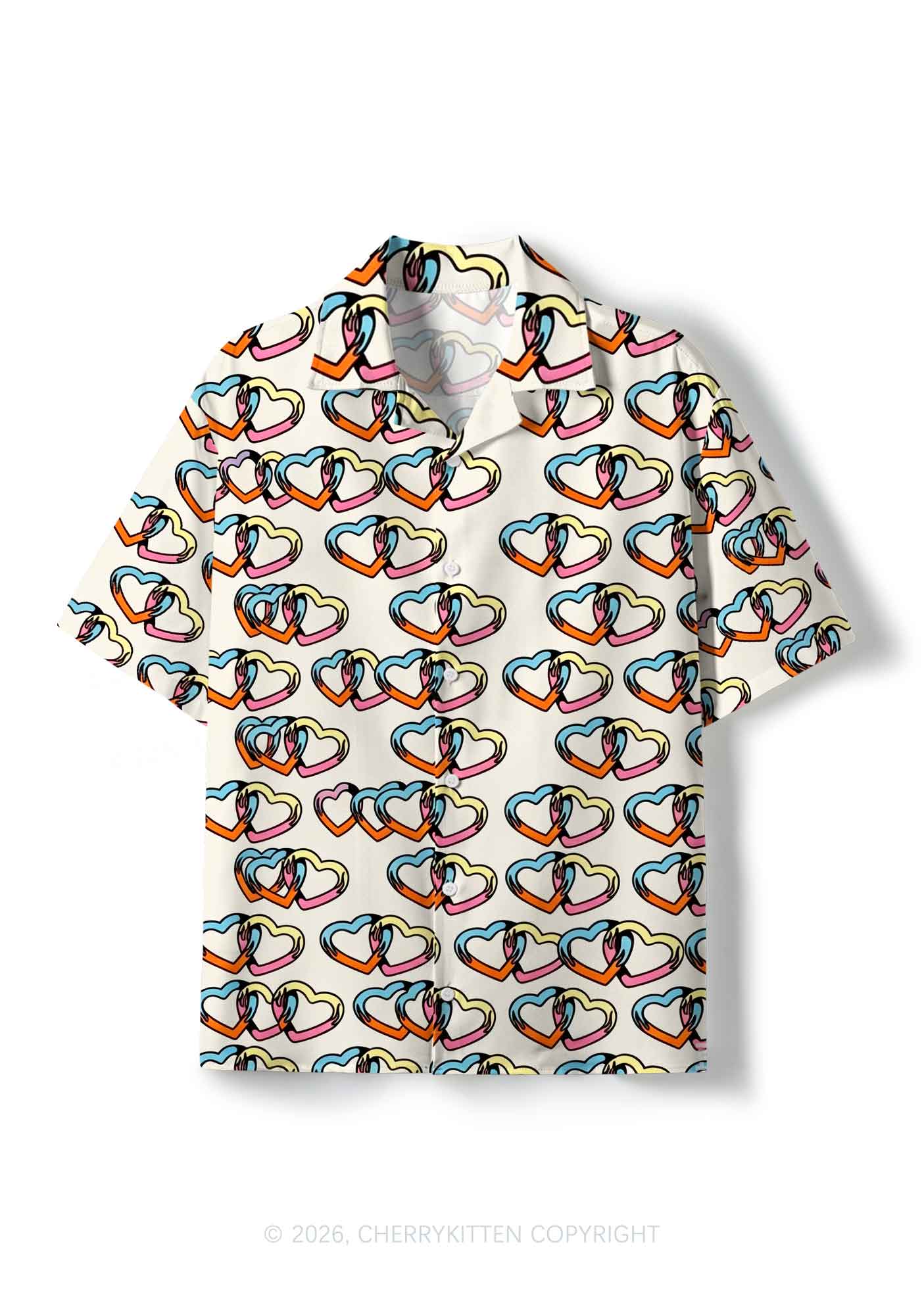 Linked Hearts Pride Y2K Print Hawaiian Shirt Cherrykitten